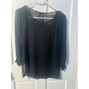 Maurices Black Sheer Sparkle Dot Long Sleeve Smocked Top Women's Size S